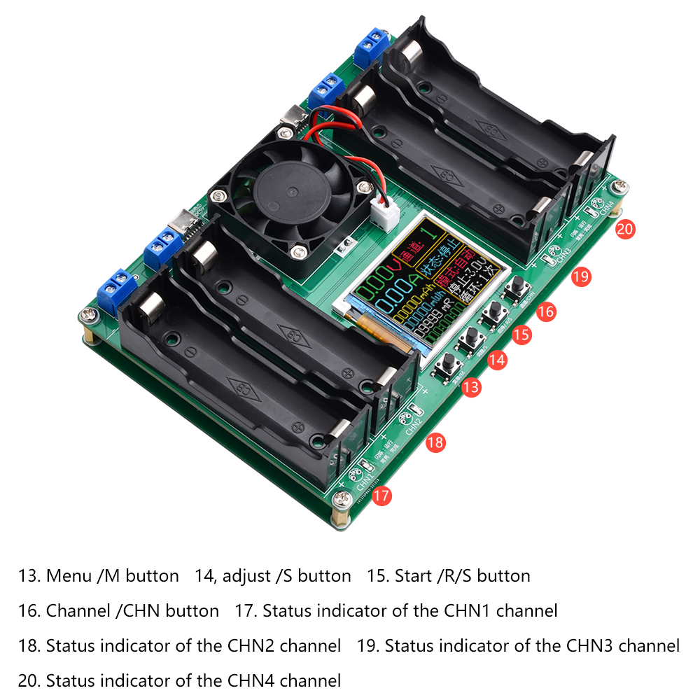 KKmol Single Channel/4 Channel 18650 Dung lượng pin Đầu dò điện trở trong Bộ sạc và xả tự động Loại cổng c Đo sạc và xả 1~9 chu kỳ Điều chỉnh sạc và xả
