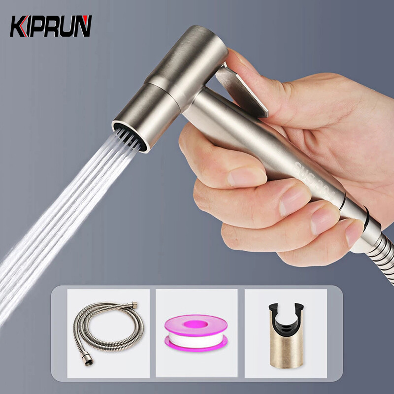[Ready stock] KIPRUN Toilet Bidet Sprayer Handheld Bidet Sprayer 304 Stainless Steel Bidet Sprayer For Toilet Bathroom Hand Held Shower Water Spray（Sprayer Faucet + Holder + 1.5m stainless steel Hose）