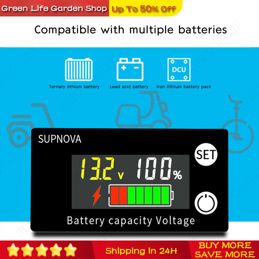 🔥high quality🔥battery capacity indicator dc 8v-100v lead acid lithium lifepo4 car motorcycle voltmeter voltage gauge 12v 24v 48v 72v power display meter
