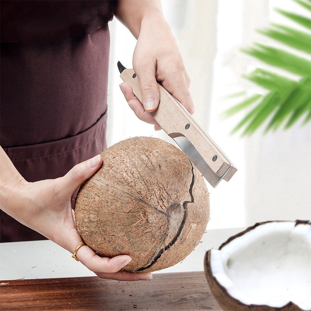 Coconut Opener Fruit Opener Double Ended Coconut Cutter Wooden HandleKitchen Gadget Fruit Opener Tool