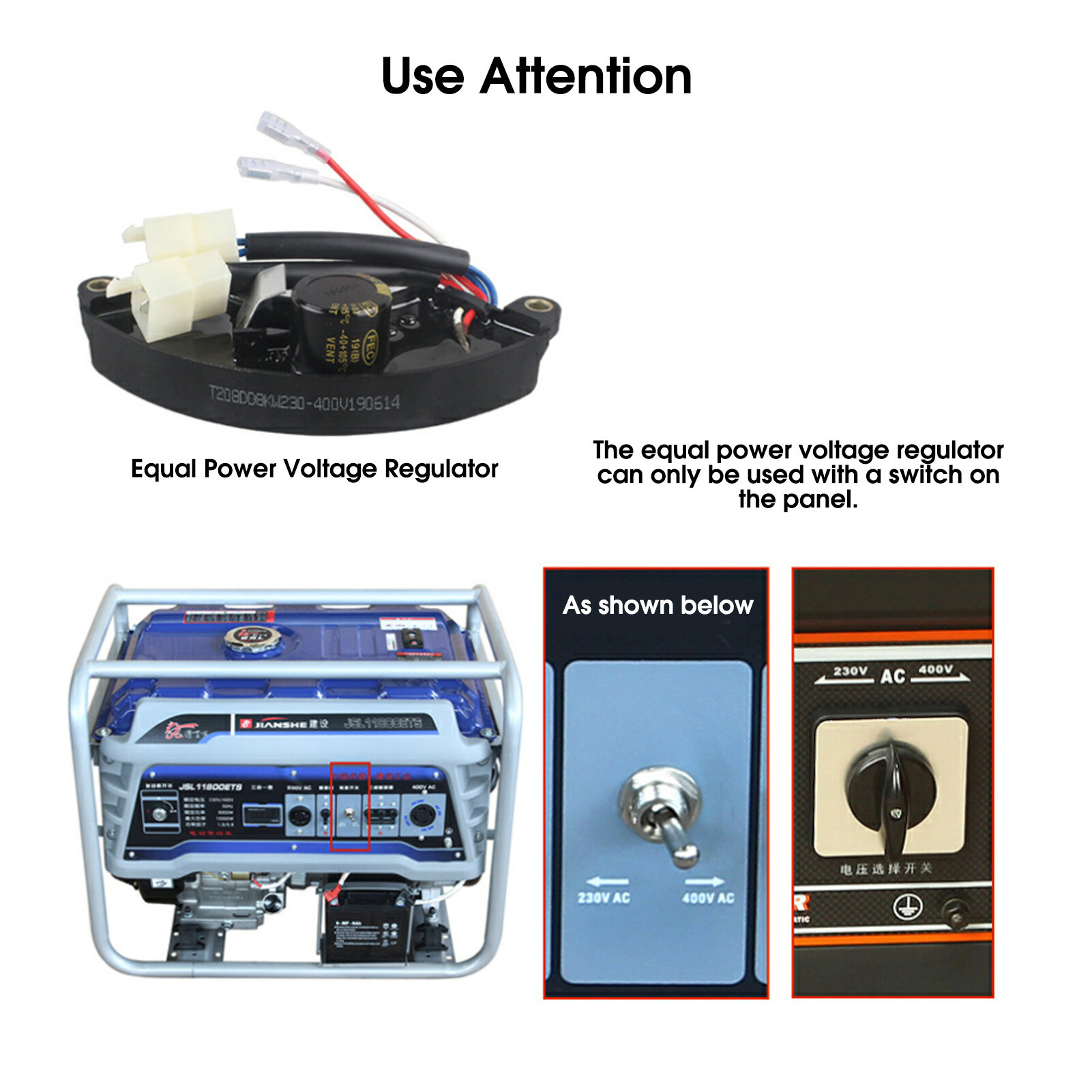 Automatic Voltage Regulator AVR 450V 680UF Generator AVR Generator Volt Regulator Rectifier for 6.5KW 7KW 8.5KW 2-Phase 6-Wire Petrol Generator