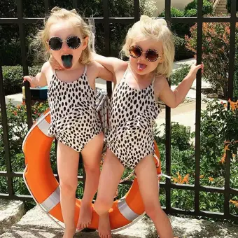 girls leopard print swimming costume