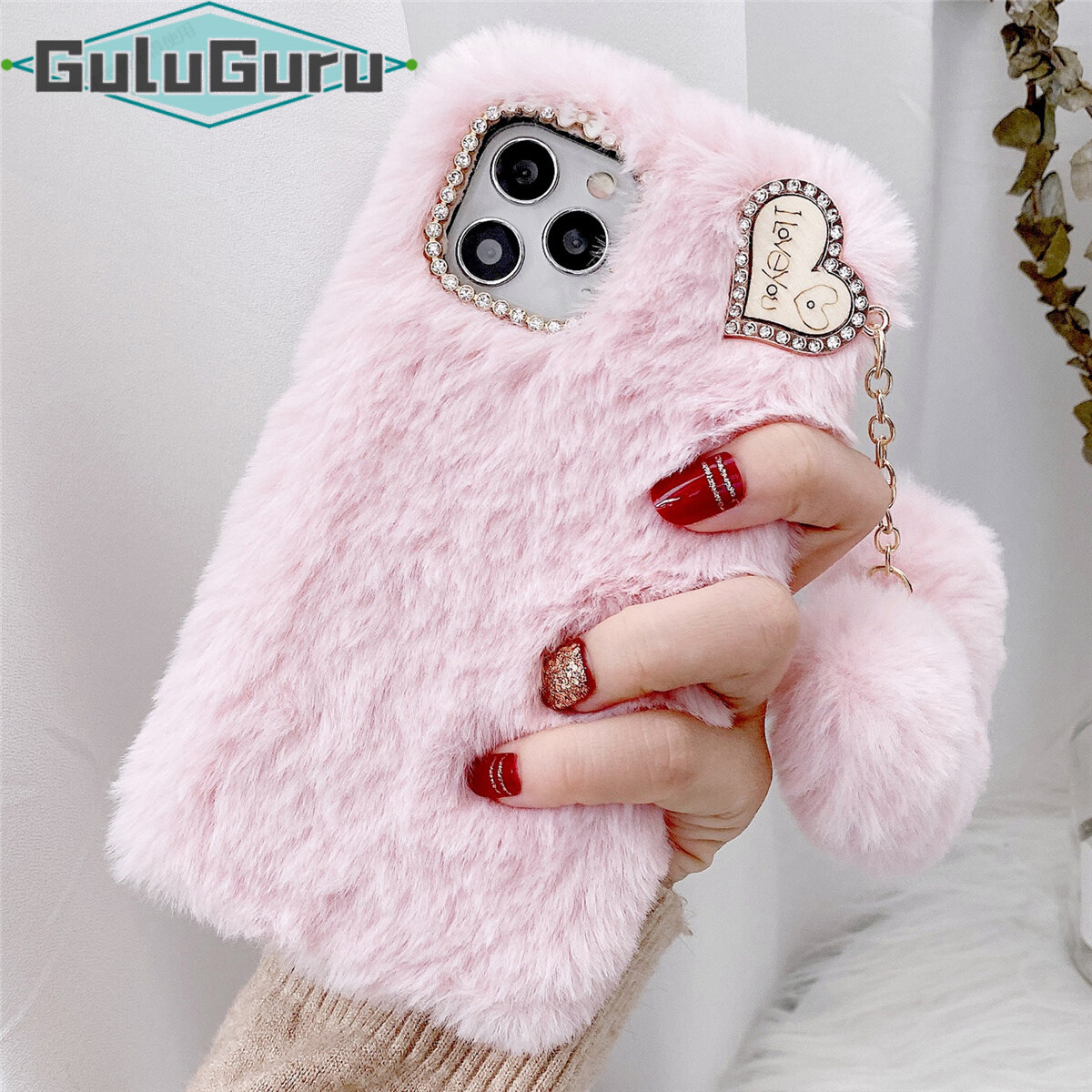 for Samsung Note20 Note10 Note9 Note8 Ultra Plus Furry Case with Fur Heart Ball, Super Soft Warm Pretty Cute Luxury Rhinestone + Fur Fluffy Shockproof Protective Cover for Women Girls