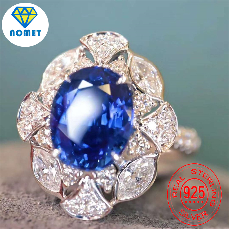 Royal Blue Sapphire Full Diamond High-end Temperament Open Ring Women's Jewelry Valentine's Day Gift