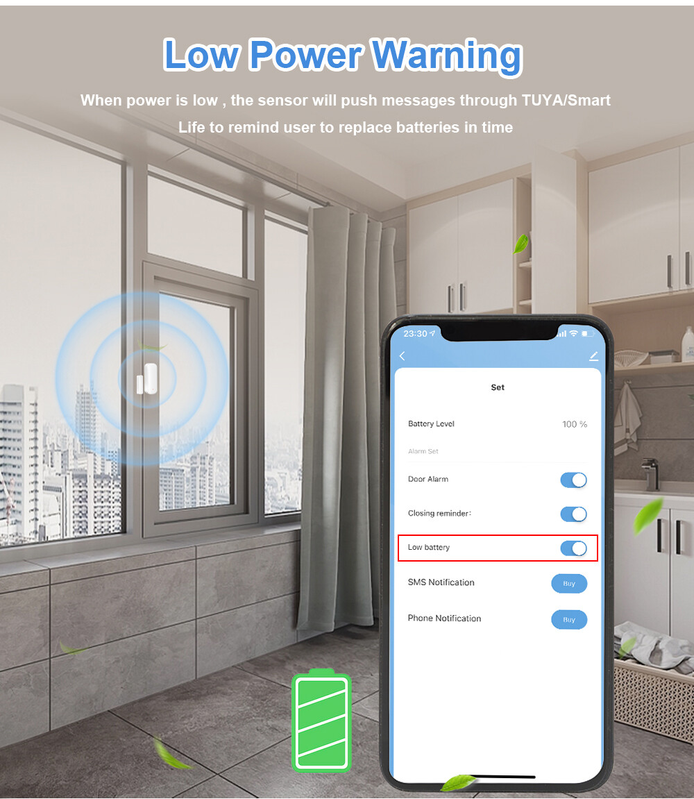 Jiuch Tuya WiFi / ZigBee Door Sensor Smart Home Security Window Detector Wireless Automatic Sliding Door Magnetic Contact Sensor Smart Home Wireless Door Detectors Open/Close APP Remote Alarm For Alexa Google Home