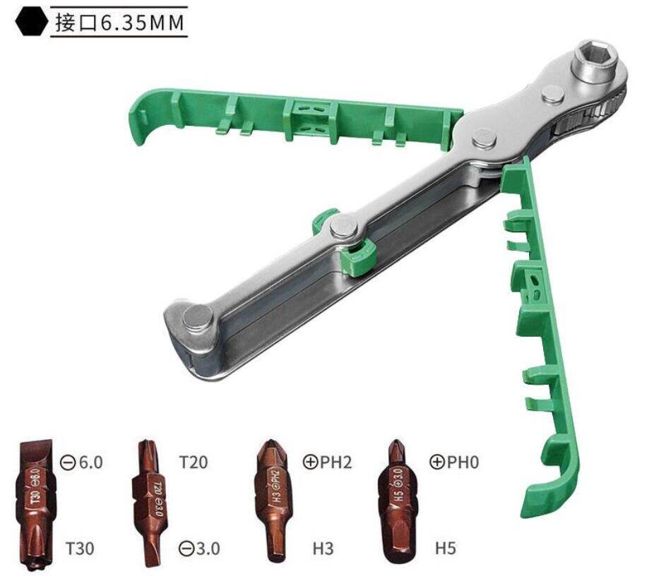New 6mm two-way ratchet screwdriver set, 5 IN 1 right angle household multi-function wrench mini screwdriver