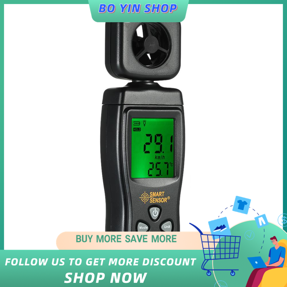 SMART SENSOR Mini Anemometer LCD Digital Wind Speed Meter Air Velocity Temperature Measuring with Backlight