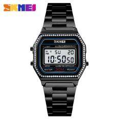 Skmei Thời Trang Mới Phụ Nữ Đồng Hồ Báo Thức Đồng Hồ Chống Nước Thép Không Gỉ Đồng Hồ Đeo Tay Kỹ Thuật Số Giản Dị Jam Tangan Wanita 1474