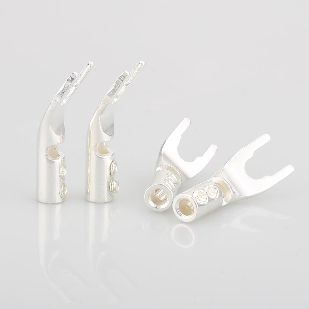 8Xaudiocrast Pure Copper Silver Plated Spade Plug Speaker Cable Wire Connector Hifi Fork Connector