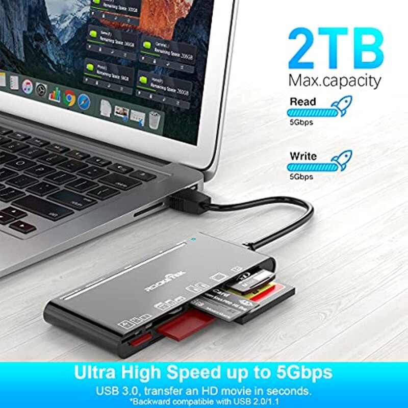 CNAGAIN Đầu Đọc 7 Trong 1 Nhiều Thẻ, USB 3.0 Đầu Đọc Thẻ Nhớ Cho SD/SDXC/SDHC/Micro SD/CF/XD/MS/MMC Thẻ Nhớ Máy Ảnh, Đầu Đọc/Ghi 7 Trong 1 Thẻ USB Đầu Đọc Thẻ SD