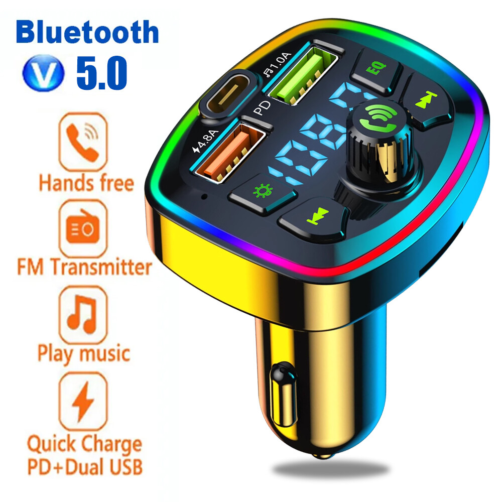 Car Charger Fast Charging U Disk MP3 Player Bluetooth 5.0 FM Transmitter Hands-free Audio Receiver Dual USB PD Charger