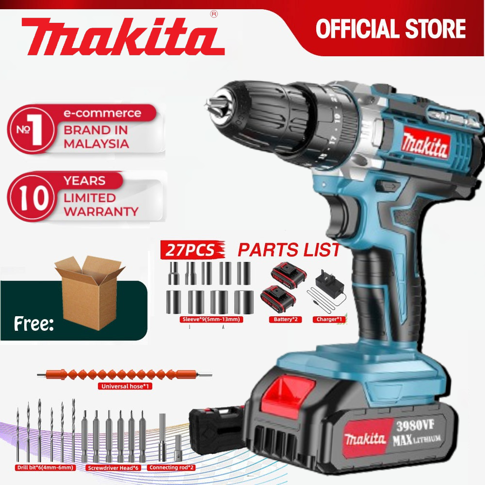 Makita Drill Cordless Smart Led Electric Impact Hammer Drill Portable
