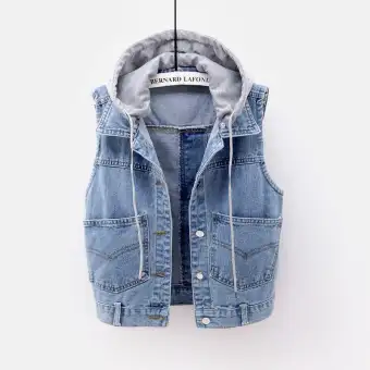 denim vest with hood