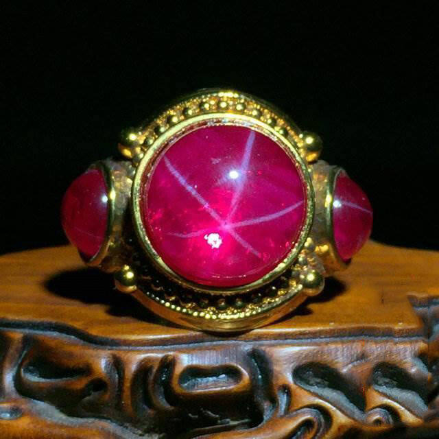Đồ cổ nhà Thanh Starlight Ruby đôi phước lành nhẫn tròn với nhẫn mở dát vàng