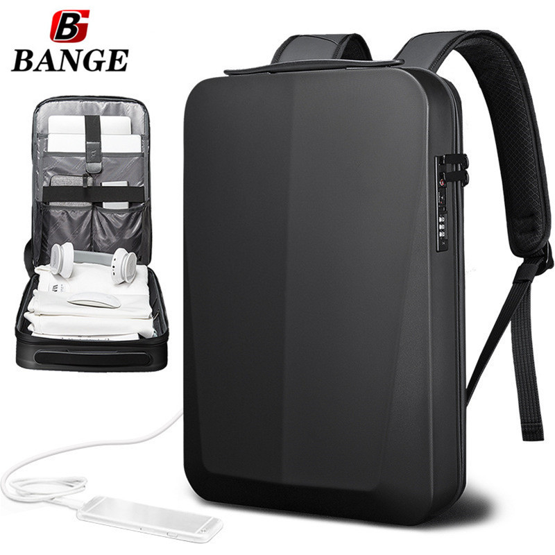 BANGE High Quality Ultra-thin Hard Shell Men Fashion Backpack TSA Smart Lock Anti-Theft Laptop Backpack Slim Travel Backpack ราคา 1,398 บาท*ส่งฟรี