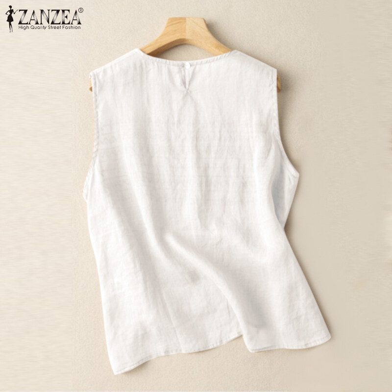 Zanzea nữ vest Tank mùa hè thường ngày không tay o cổ cao Áo sơ mi thấp TEE Áo cami #2