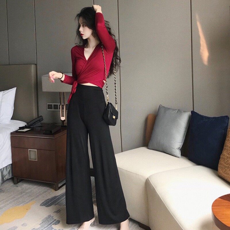 Kaus Crop Lengan Panjang Wanita Atasan Crop Kerah V Seksi Ramping Modis Warna Polos Lazada Indonesia