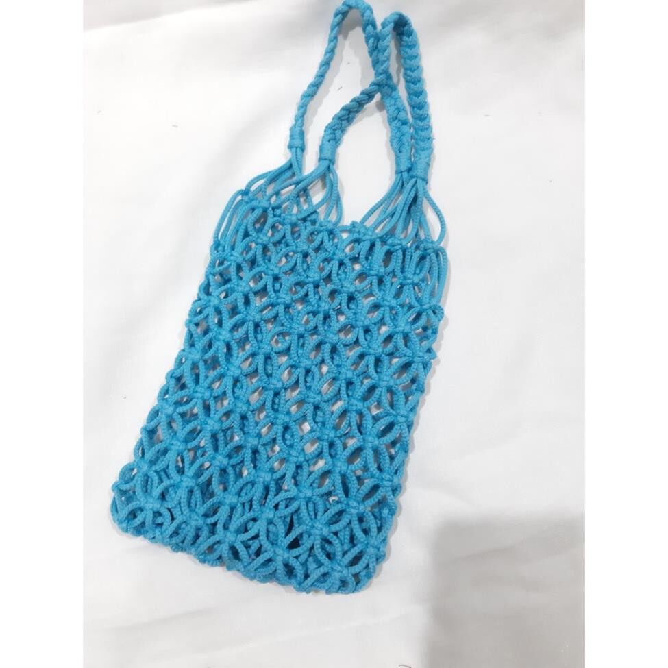 Túi lưới cá đi biển macrame size s màu xanh dương có ảnh thật
