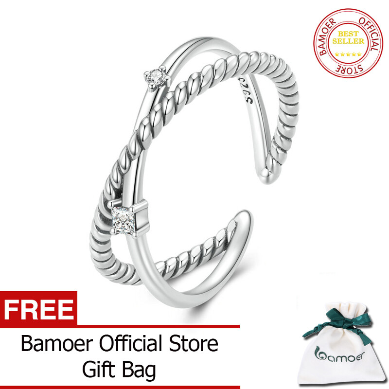 Bamoer authentic 925 sterling silver staggered open size ring for women fashion jewelry scr901