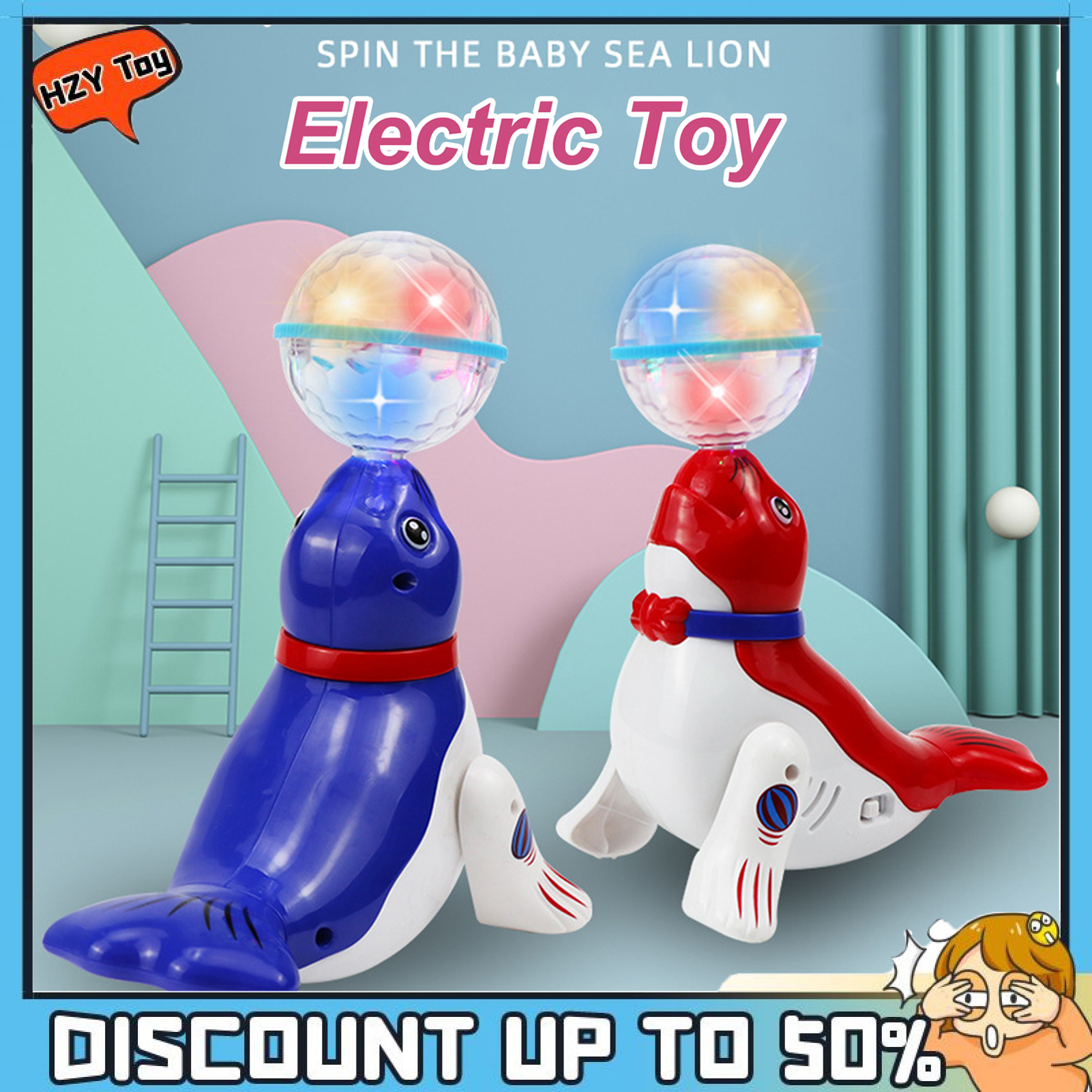 HZY Electric Music Lighting Sea Lion Toy Cognitive Ability Interactive Ability Intelligence Rotating Lights Dancing Sea Lions Electric Sea Lion Pets for Kids