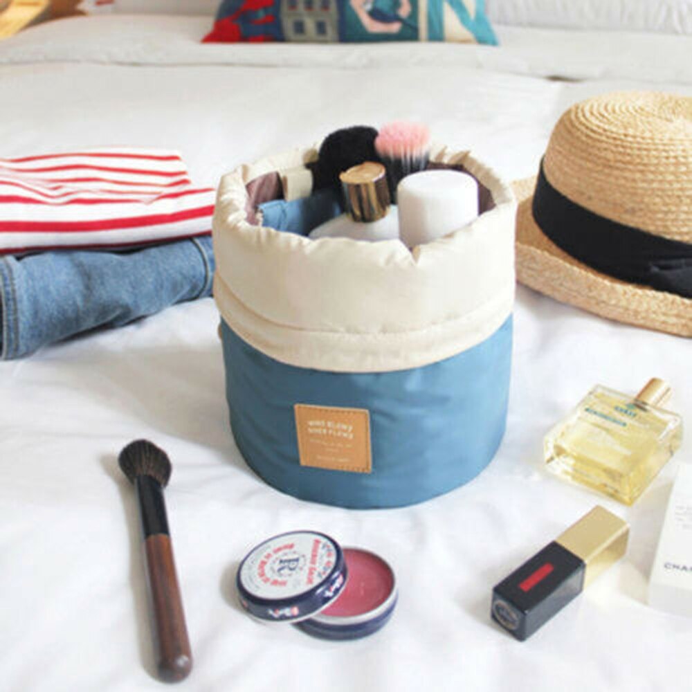 Multifunctional Cosmetic Toiletry Organizer Cylindrical Drawstring Large Capacity Travel Storage Bag Practical Foldable