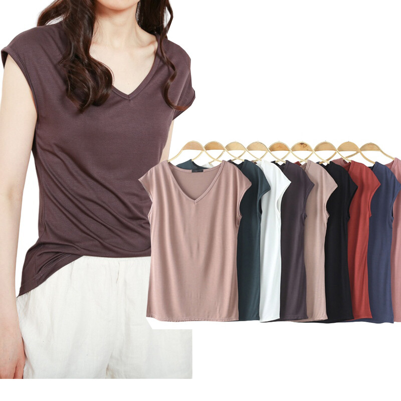 Ready Stock Summer Thin Casual Sleeveless T-shirt For Women Female Modal Cotton V-neck Bottoming Shirt Top Clothes Korean Women's Girls Tshirt