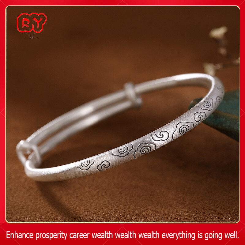 RY-S999 silver auspicious cloud bracelet push-pull design retro matte bracelet silver jewelry auspicious safe and healthy