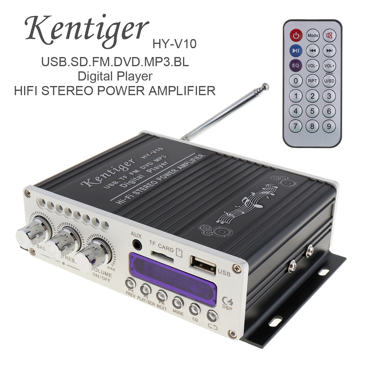 20w x 2 2ch hi-fi bluetooth car audio power amplifier fm radio player support sd / usb / dvd / mp3 input - intl