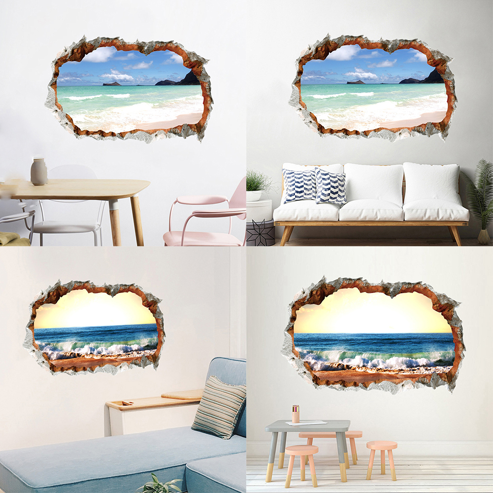 Miếng dán 3D trang trí tường in hình kiểu biển - intl