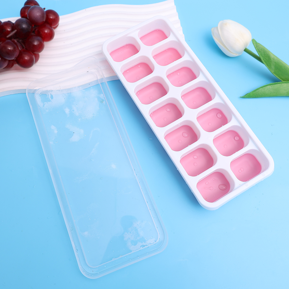14 Grid Ice Cube Tray Maker With Cover Food Grade Silicone DIY Baby Food Jelly Mold Kitchen Tools