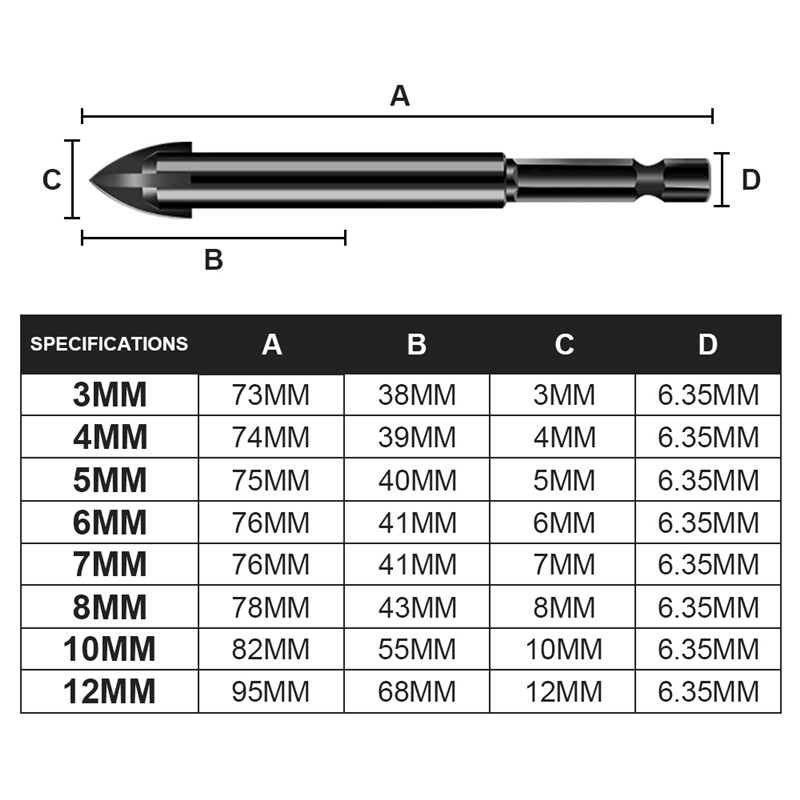 5Pcs Universal Glass Cross Hex Tile Drilling Bit Set Concrete Ceramic Tools Hole Opener Multifunctional Hard Alloy Drill Bit Tip for Woodwork