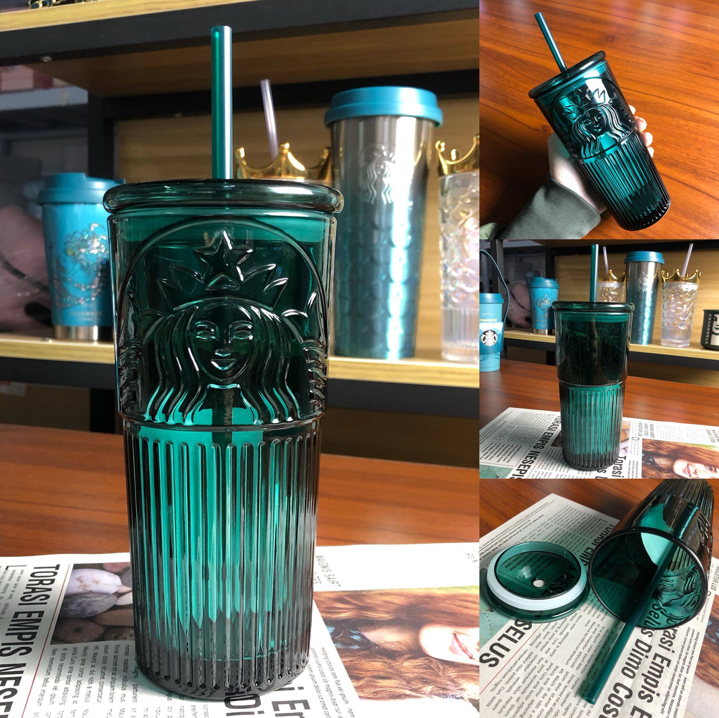 Starbuck Dark Green Goddess Glass Cup Straw Cup Water Cup Anniversary Mermaid Large Capacity 550ml