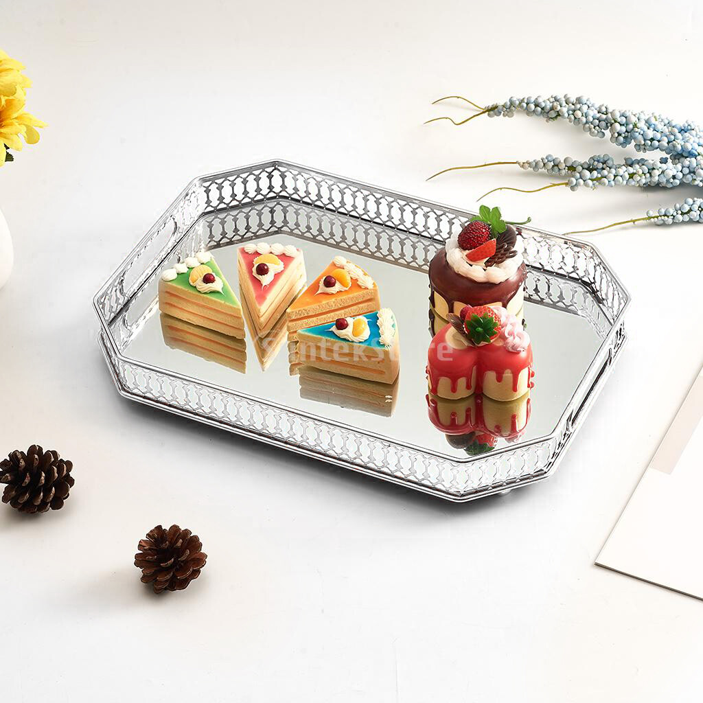 Blesiya Rectangular Silver Mirror Table Centrepiece Serving Tray Decorative Plate