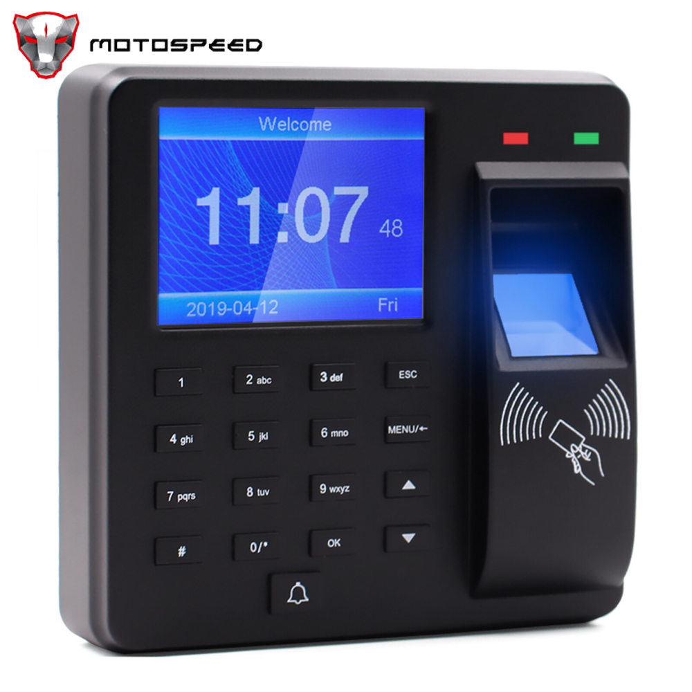 KKmoon Access Control Time Attendance Machine Fingerprint/Password/ID Card Recognition Time Clock with 2.4 Inch Display Screen Employee Checking-in Recorder Multi-language Support U Disk Export Report for Door Locks