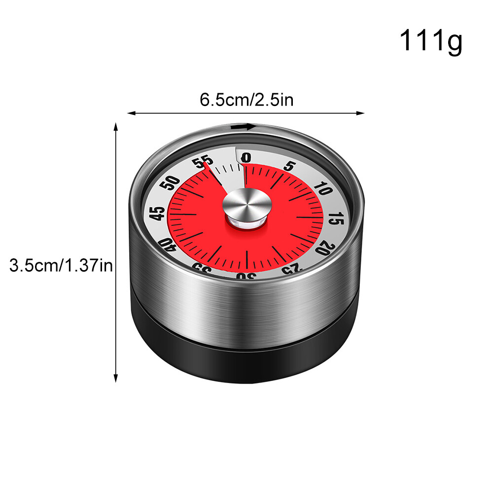 VOKTTA Mechanical Countdown Timer Kitchen Tool Stainless Steel Round Shape Magnetic Timers 60 Minutes Timer Alarm Time Reminders
