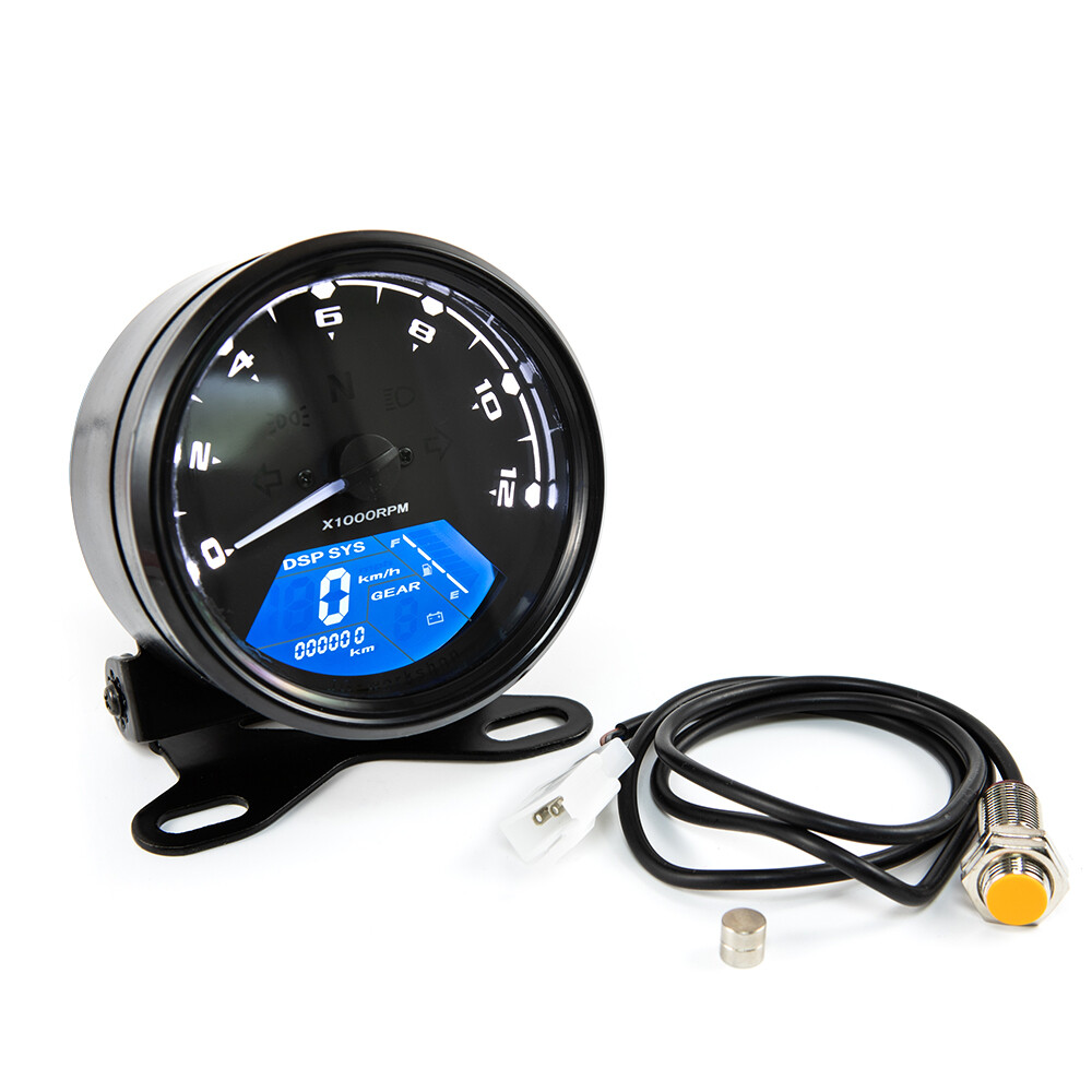12V Universal Motorcycle Speedometer Tachometer Fuel Meter Dashboard Gauges Dial Odometer LCD Digital Indicator with Bracket