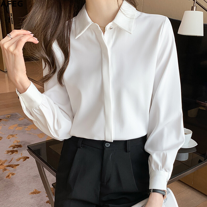 AFEG new style Korean shirt collar fashion all-match chiffon long sleeve shirt for women