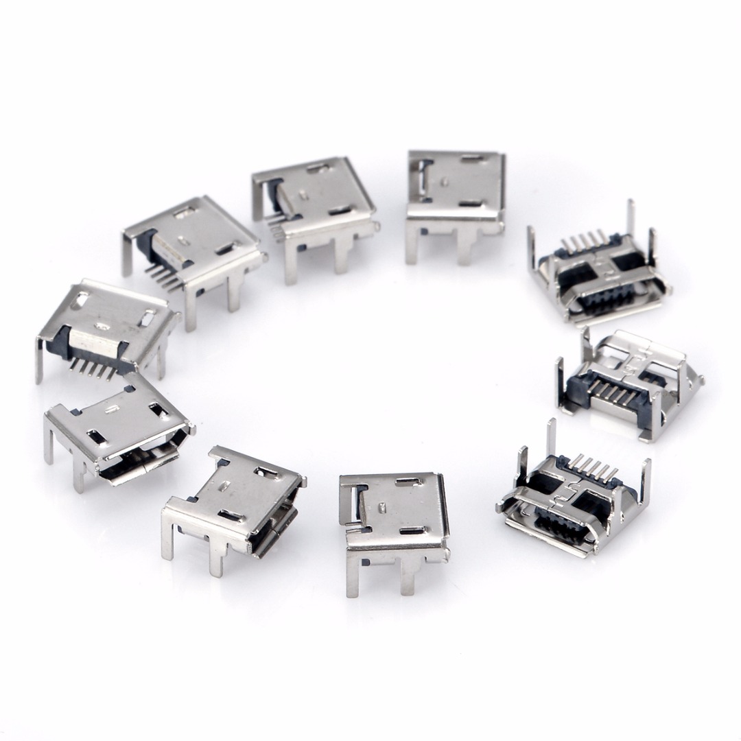 BOKALI 10 Cái Ổ Cắm Micro USB Loại B 5 Chân Cái Đầu Nối Hàn 4 Chân Đứng