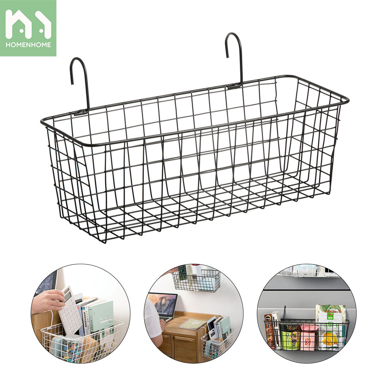Homenhome Wall-mounted Iron Rack Student Dormitories Bedside Hanging Basket Household No-punching Sundries Storage Rack