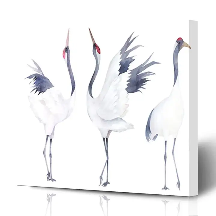 Canvas Print Wall Art Painting Bird Watercolor Cranes White Heron Watercolour Gallery Wrapped Artwork Home Living Room