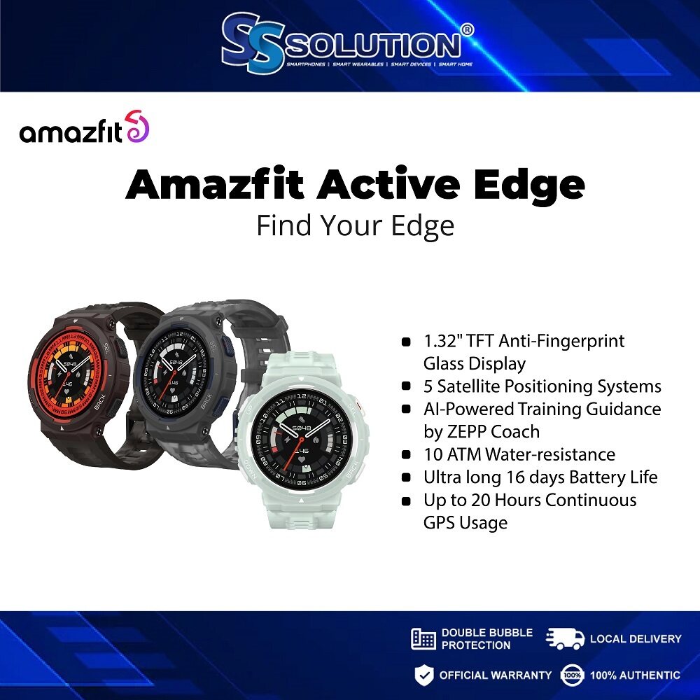 Amazfit Active Edge Smart Watch with AI Health Coach for Gym, 5 Satellites  GPS, Stylish Rugged Sport & Fitness Design