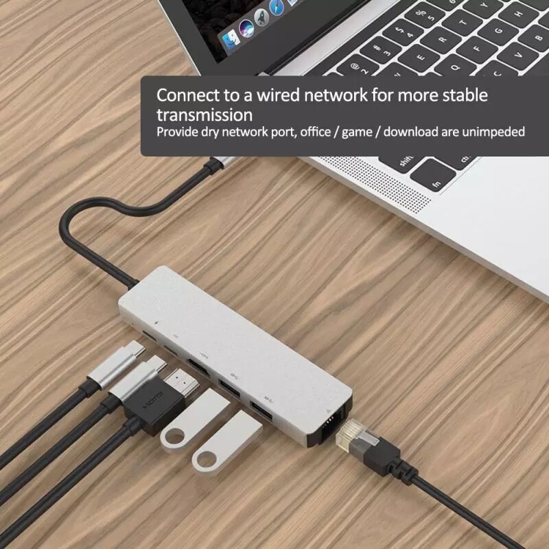Bộ chia usb type-c 6 trong 1 sang hdmi rj45 multi usb 3.0 usb c power bộ chuyển đổi cho macbook pro air dock usb-c hub bộ chia cổng usb