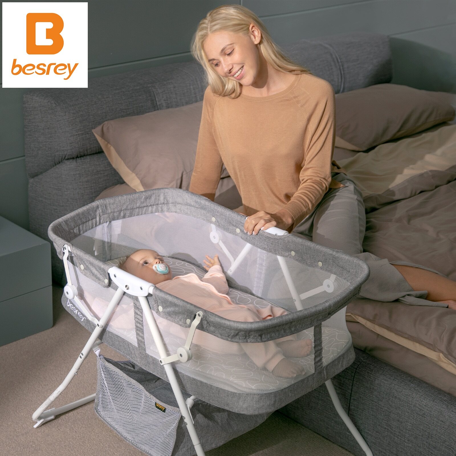 Besrey Baby 3 in 1 Portable Rocking Bed with