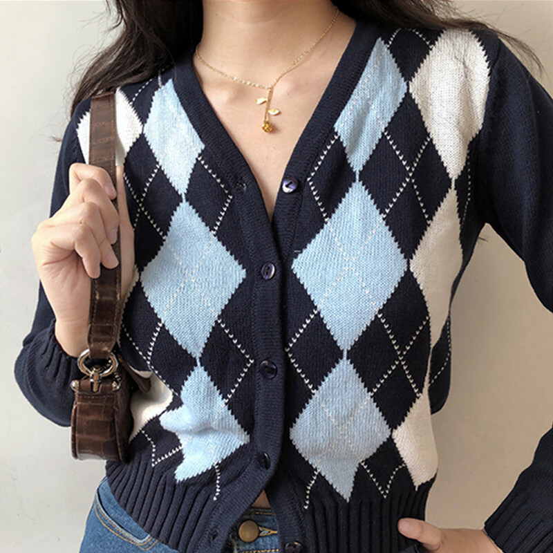 plaid knitted cardigan
