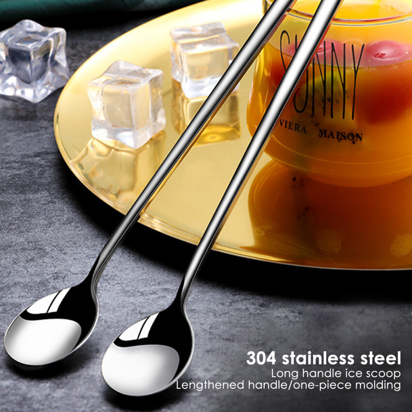 Long Handled 304 Stainless Steel Coffee Spoon Ice Cream Dessert Tea Stirring Spoon For Picnic Kitchen Accessories Bar Tools