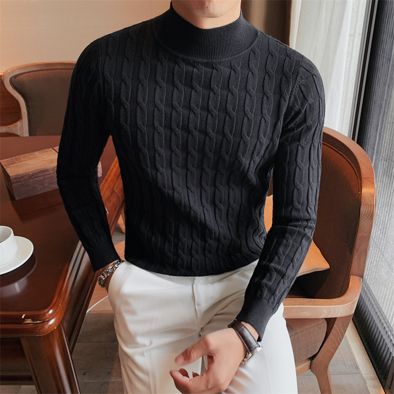 BULUOLANDI Half Turtleneck Sweater Fall/winter Men's British Slim Twisted Knit Sweater Pullover Bottoming Shirt778_voghion.com
