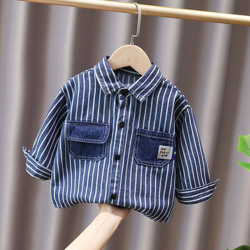 HOBIBEAR Kids vertical stripe pocket paneled denim jacket for boys and girls Boy denim jacket baby shirt fashion top cardigan
