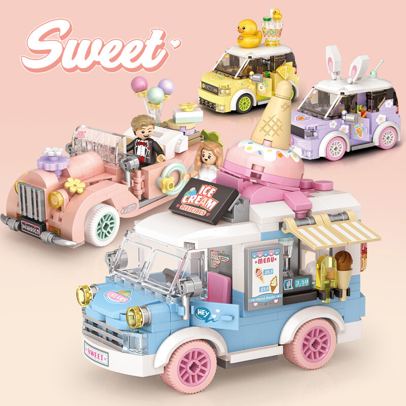 Dessert Cart Building Block Bricks Toy Car Assembly Particle Children Development Education Collection Toys Puzzle Boys And Girls Birthday Gifts Kids toys