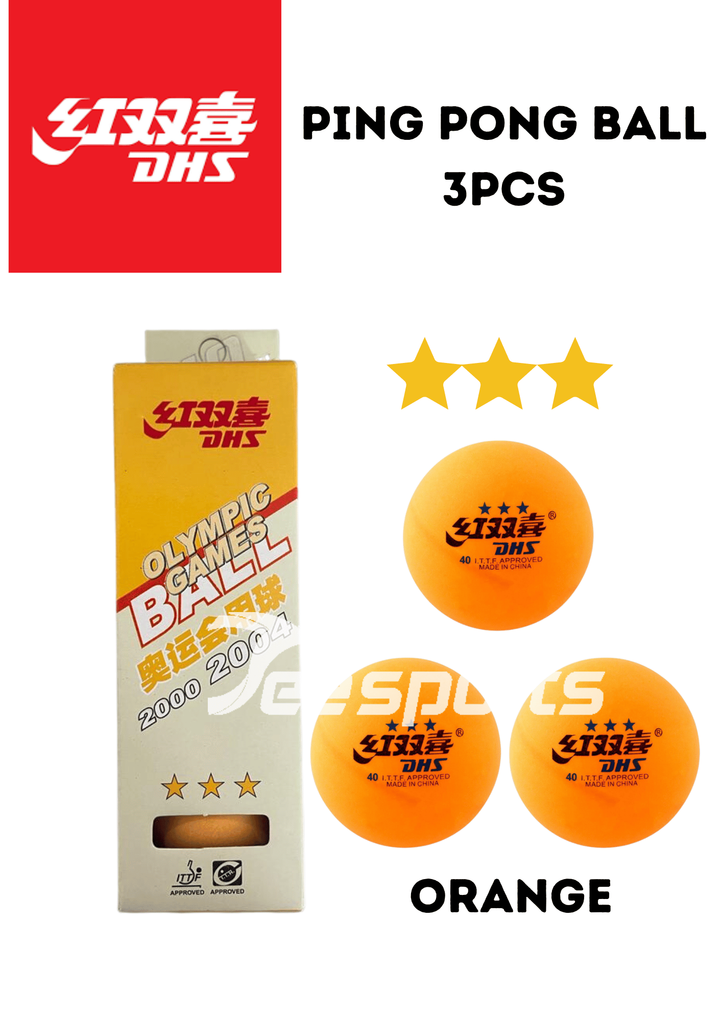 DHS PingPong Balls 3 stars 40mm 1box=3pcs Lazada
