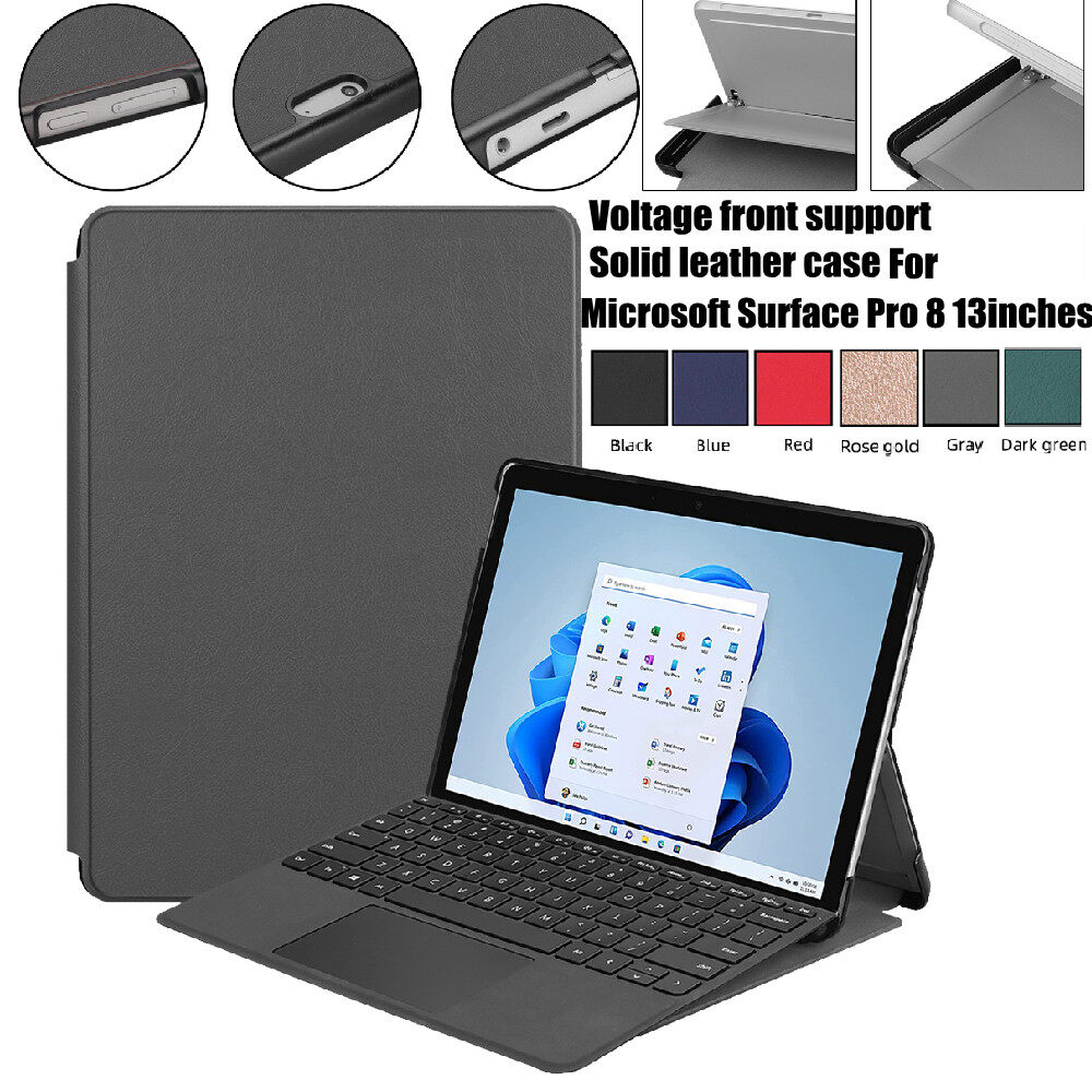 Màu Trơn Vỏ Máy Tính Bảng Cho Microsoft Surface Pro 8 Vỏ Ốp Da Cho Surface Pro 8 Vỏ Siêu Mỏng 13.0 Inch Ốp Lật Đứng Họa Tiết Điện Áp Gấp Làm Đôi